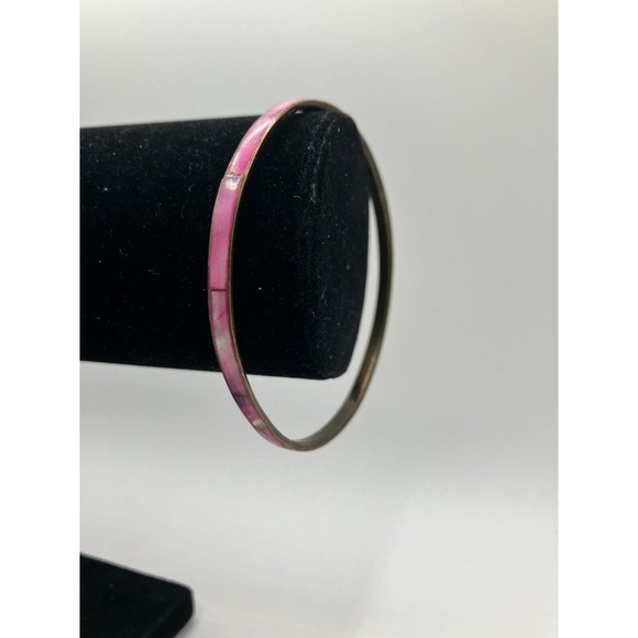 Vintage Pink Mother of Pearl Bangle 2.75 Inch Wide Bracelet! - Picture 2 of 11